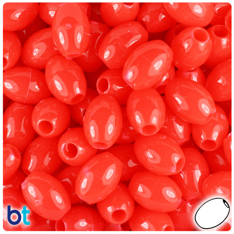 BeadTin Bright Red Opaque 14mm Oval Plastic Pony Beads (200pcs)