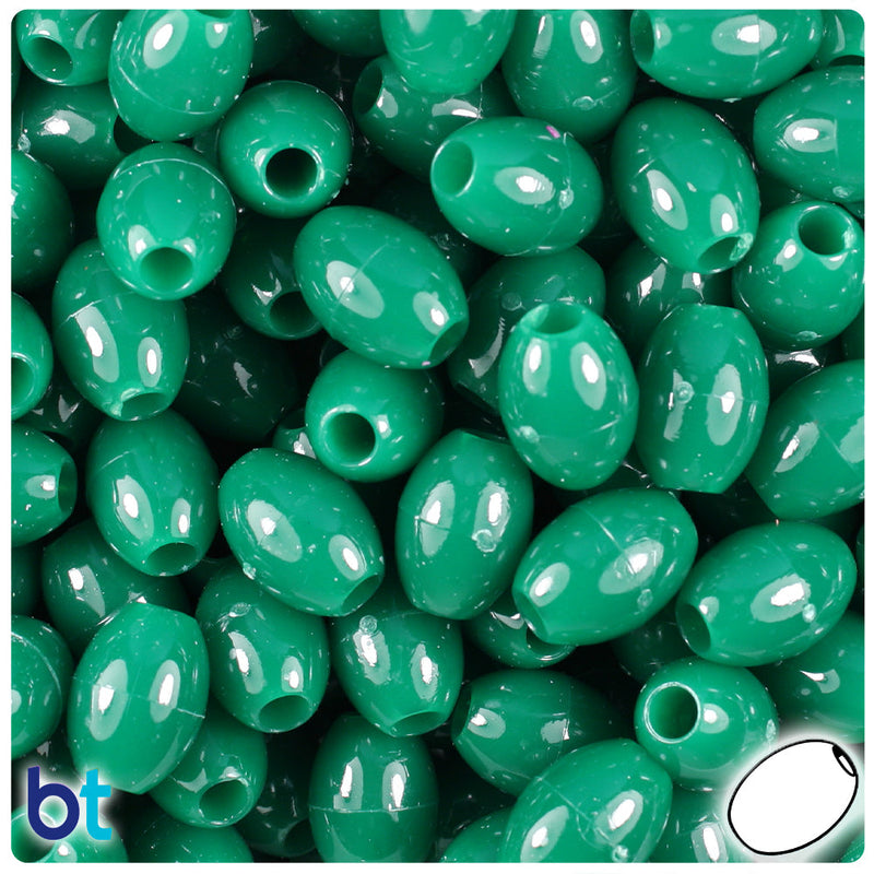 BeadTin Agate Green Opaque 14mm Oval Plastic Pony Beads (200pcs)