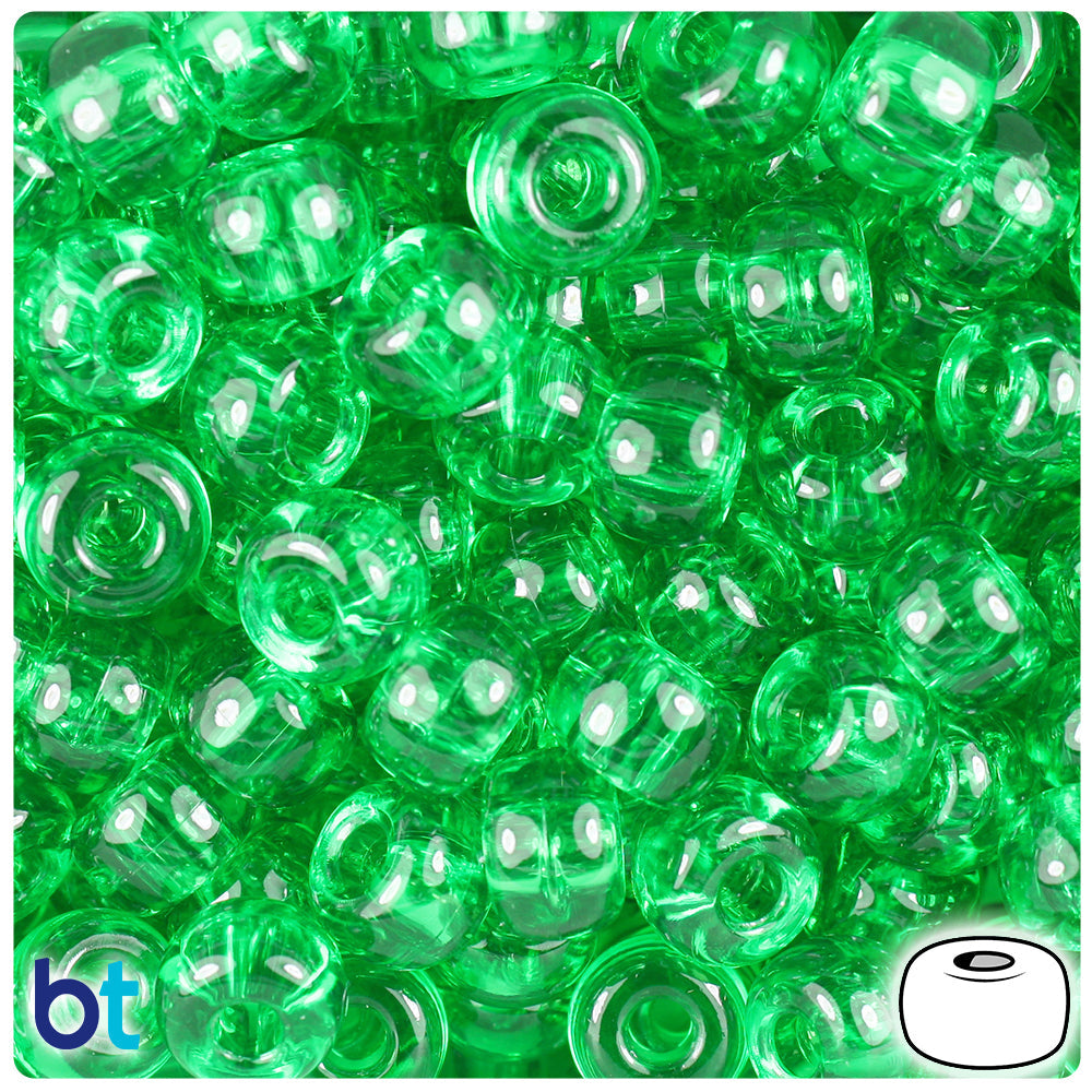 BeadTin Mint Transparent 11mm Large Barrel Plastic Pony Beads (250pcs)