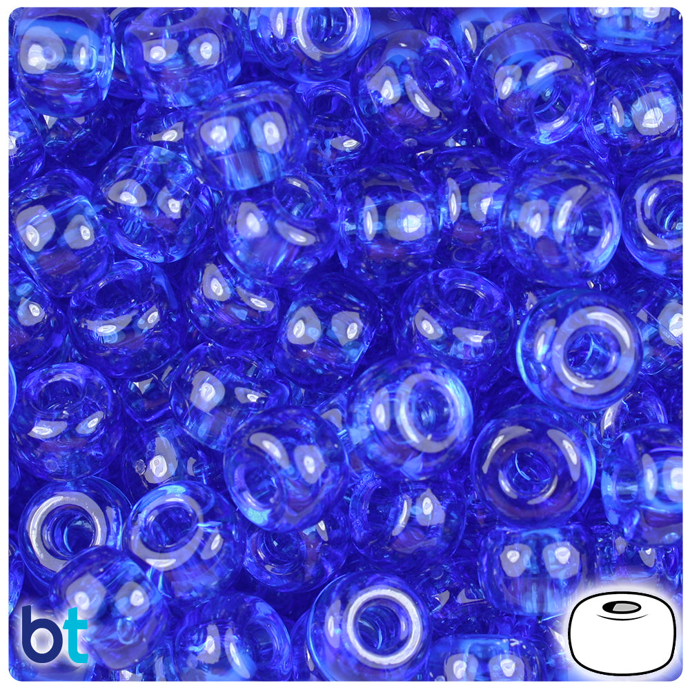 BeadTin Dark Sapphire Transparent  11mm Large Barrel Plastic Pony Beads (250pcs)