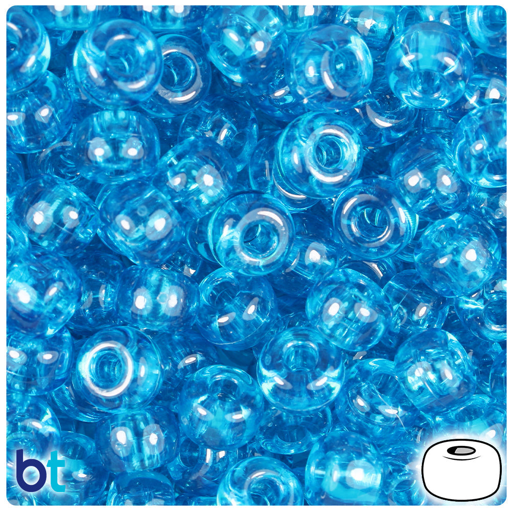 BeadTin Turquoise Transparent  11mm Large Barrel Plastic Pony Beads (250pcs)