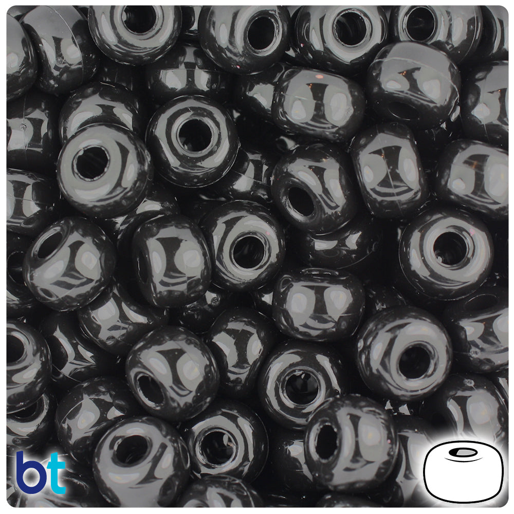 BeadTin Black Opaque 11mm Large Barrel Plastic Pony Beads (250pcs)