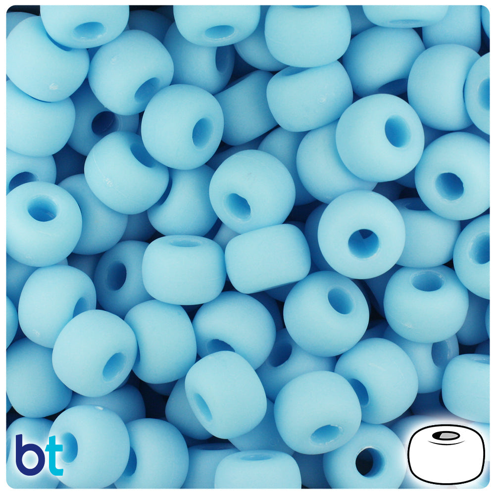 BeadTin Baby Blue Matte 11mm Large Barrel Plastic Pony Beads (250pcs)