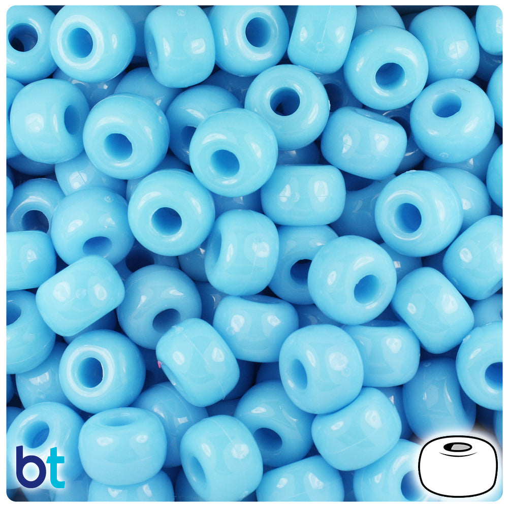 BeadTin Baby Blue Opaque 11mm Large Barrel Plastic Pony Beads (250pcs)