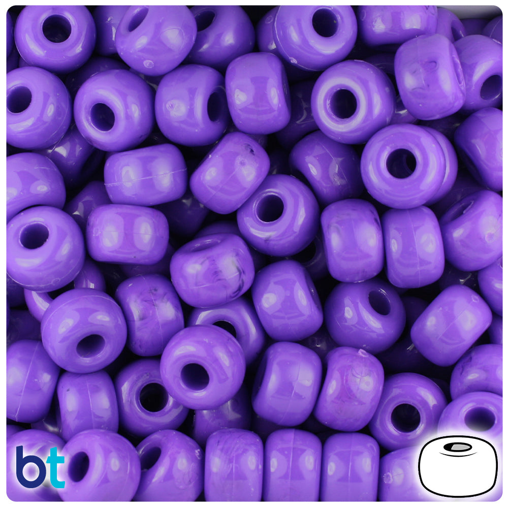 BeadTin Dark Lilac Opaque 11mm Large Barrel Plastic Pony Beads (250pcs)