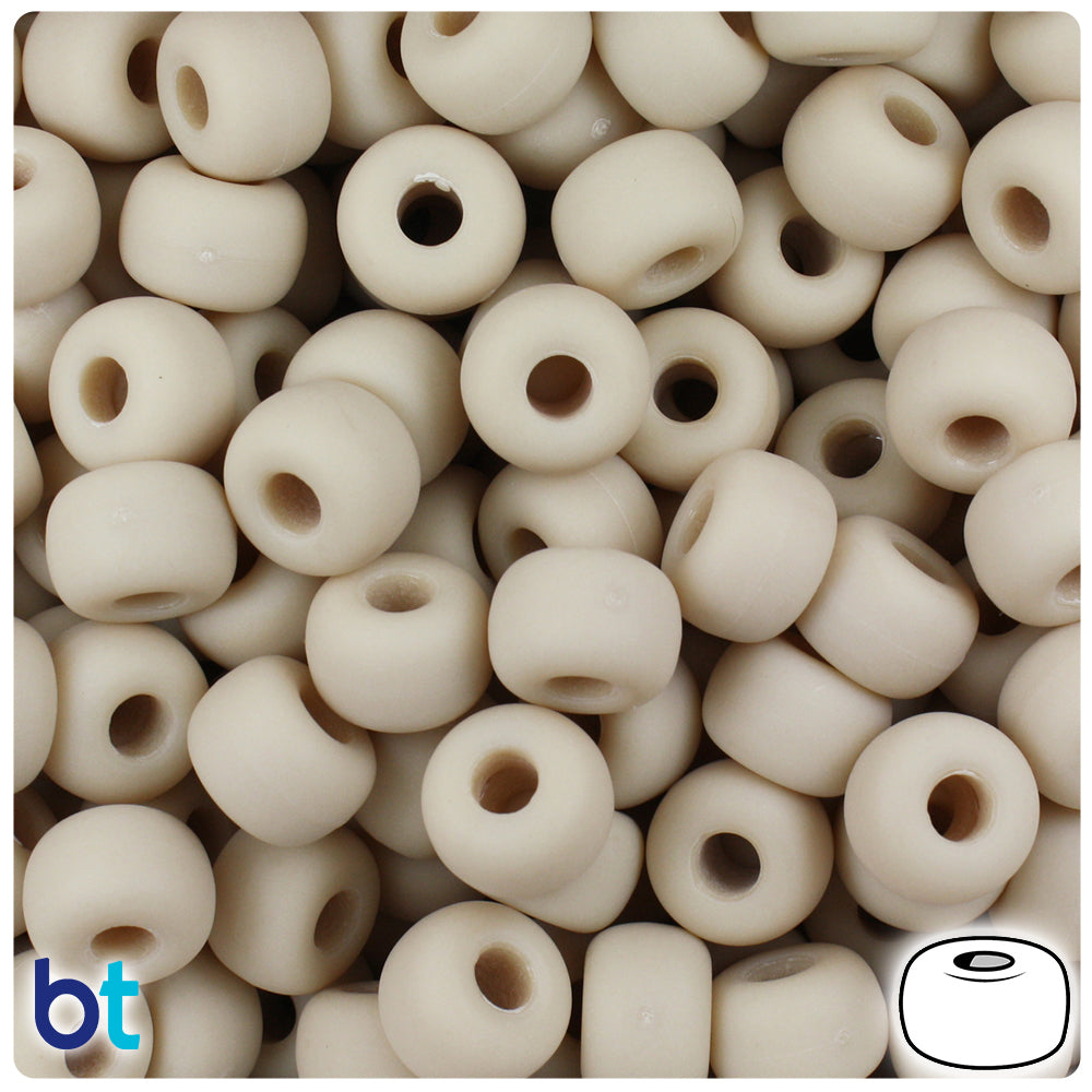 BeadTin Dark Ivory Matte 11mm Large Barrel Plastic Pony Beads (250pcs)
