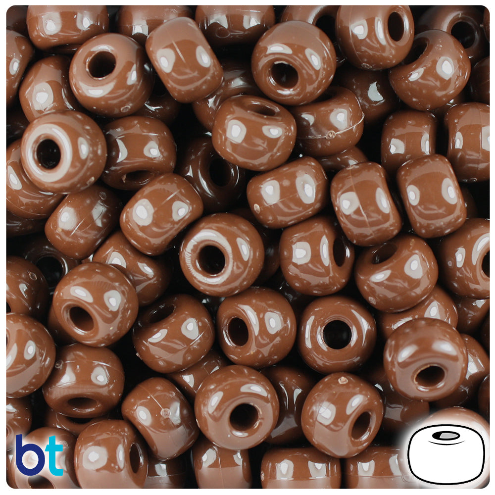 BeadTin Chocolate Opaque 11mm Large Barrel Plastic Pony Beads (250pcs)