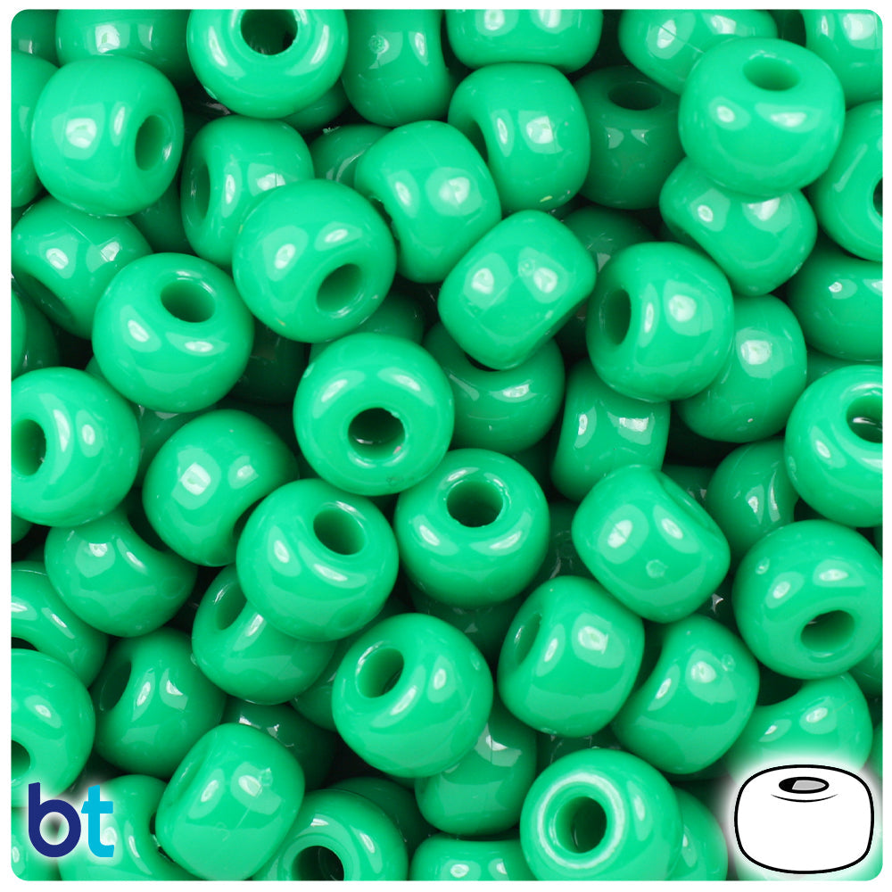 BeadTin Green Opaque 11mm Large Barrel Plastic Pony Beads (250pcs)