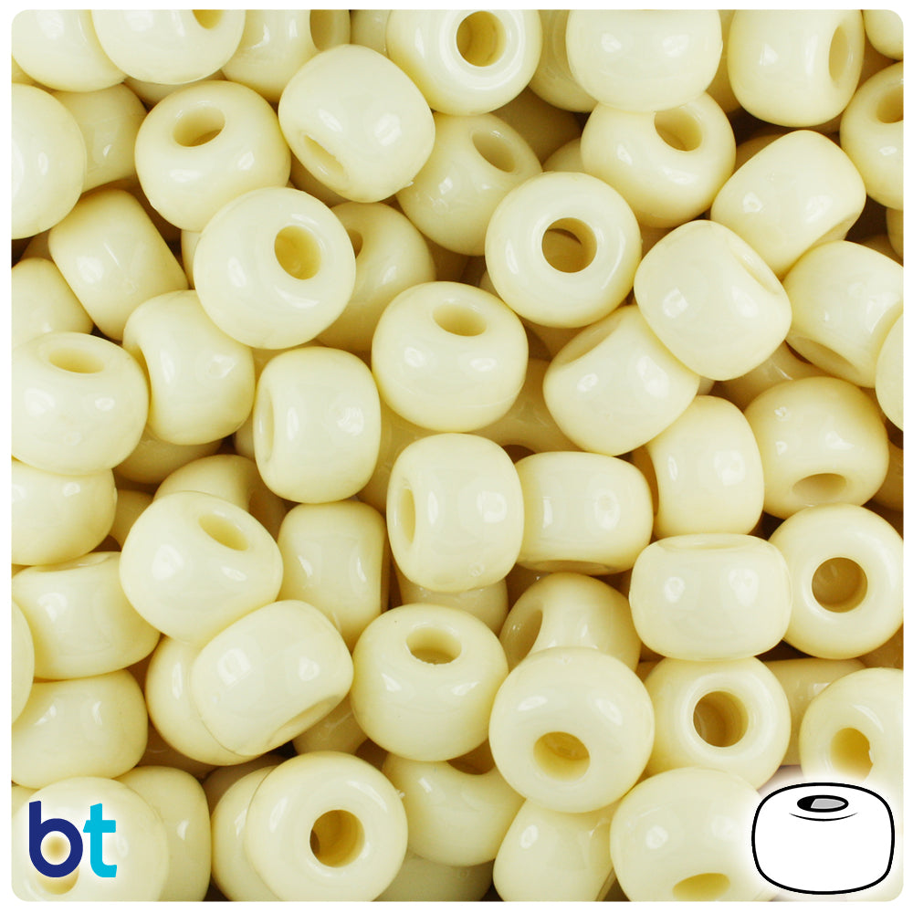 BeadTin Ivory Opaque 11mm Large Barrel Plastic Pony Beads (250pcs)