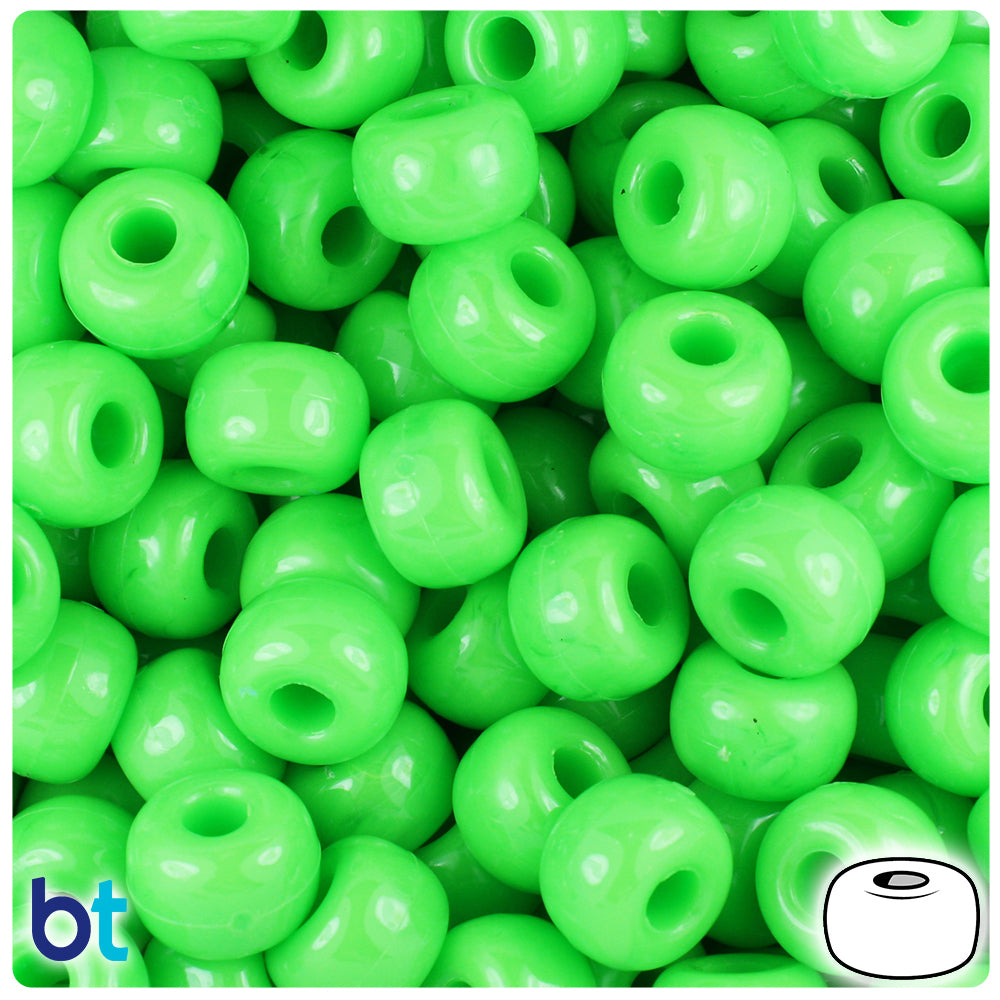 BeadTin Lime Opaque 11mm Large Barrel Plastic Pony Beads (250pcs)