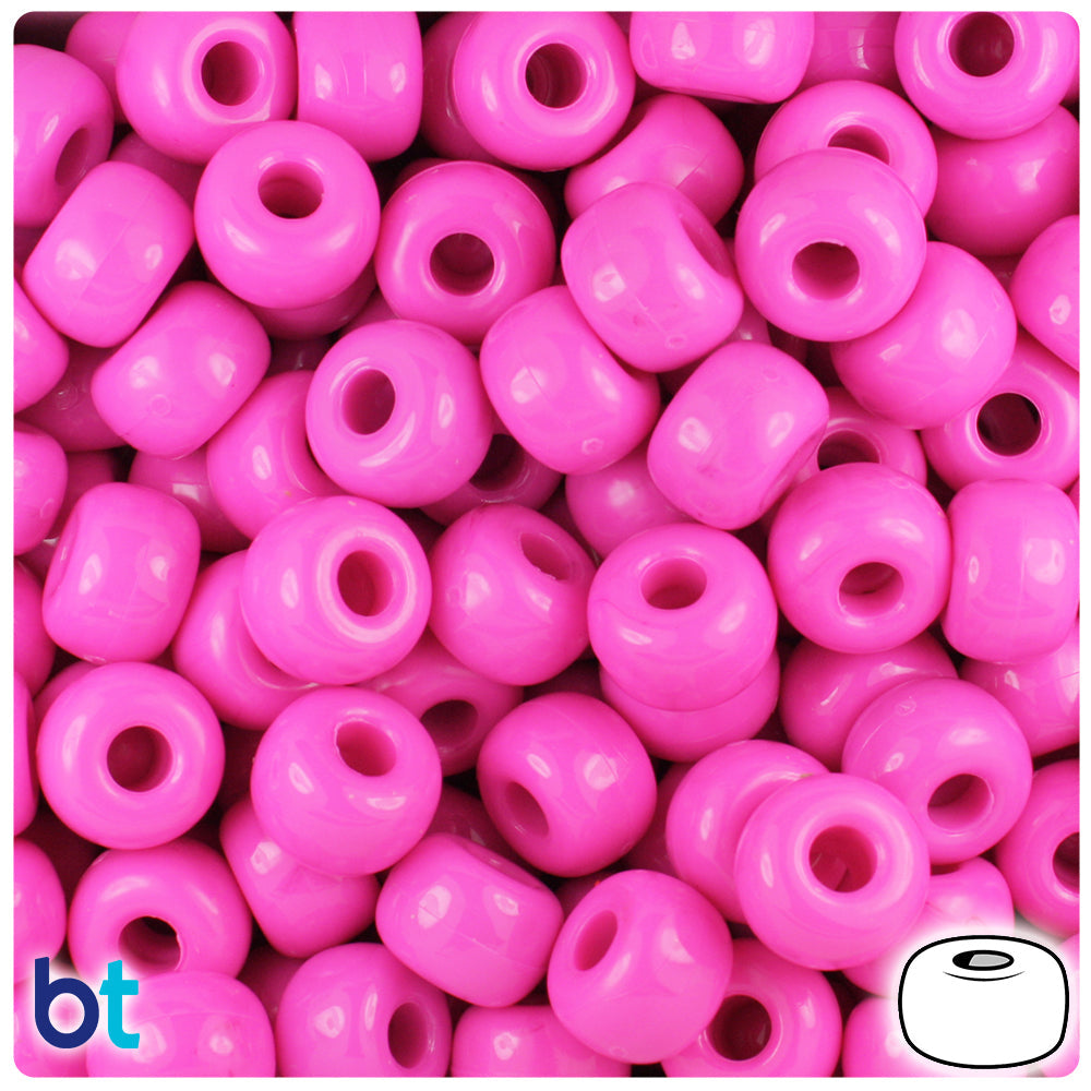 BeadTin Dark Pink Opaque 11mm Large Barrel Plastic Pony Beads (250pcs)