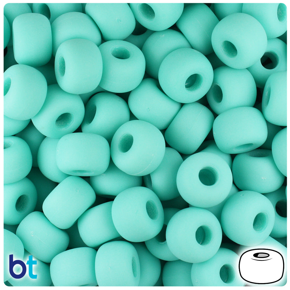 BeadTin Light Turquoise Matte 11mm Large Barrel Plastic Pony Beads (250pcs)