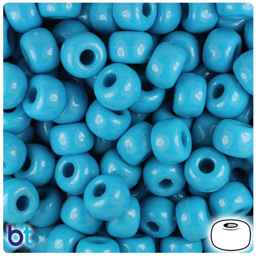 BeadTin Dark Turquoise Opaque 11mm Large Barrel Plastic Pony Beads (250pcs)