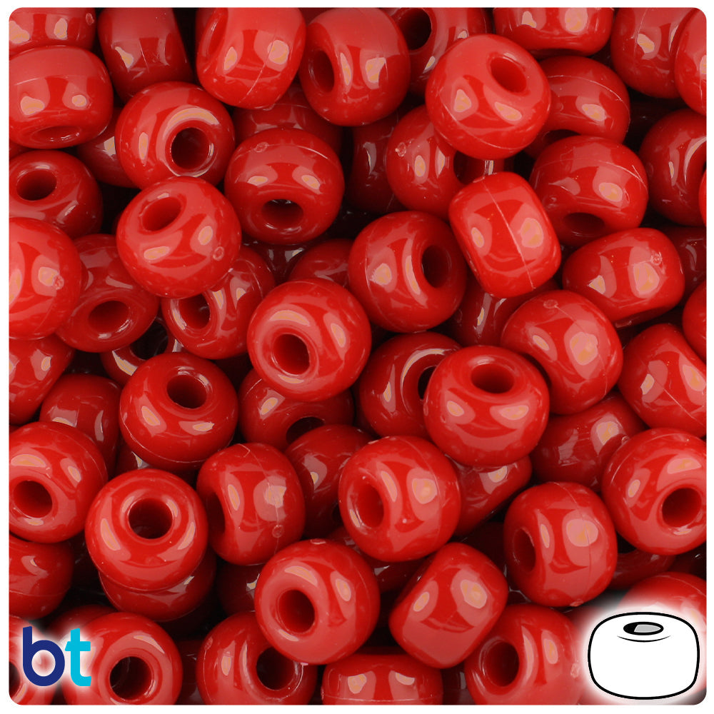 BeadTin Red Opaque 11mm Large Barrel Plastic Pony Beads (250pcs)