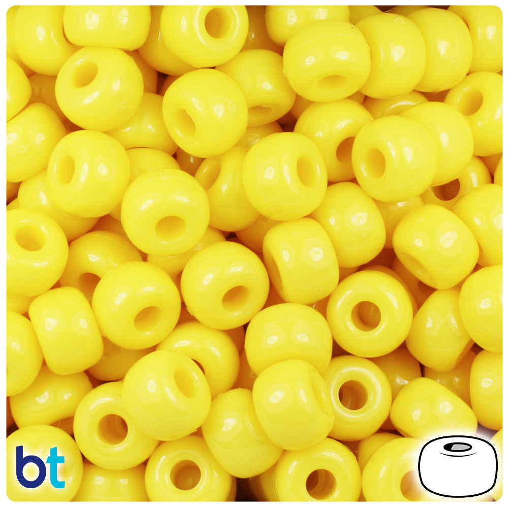 BeadTin Yellow Opaque 11mm Large Barrel Plastic Pony Beads (250pcs)