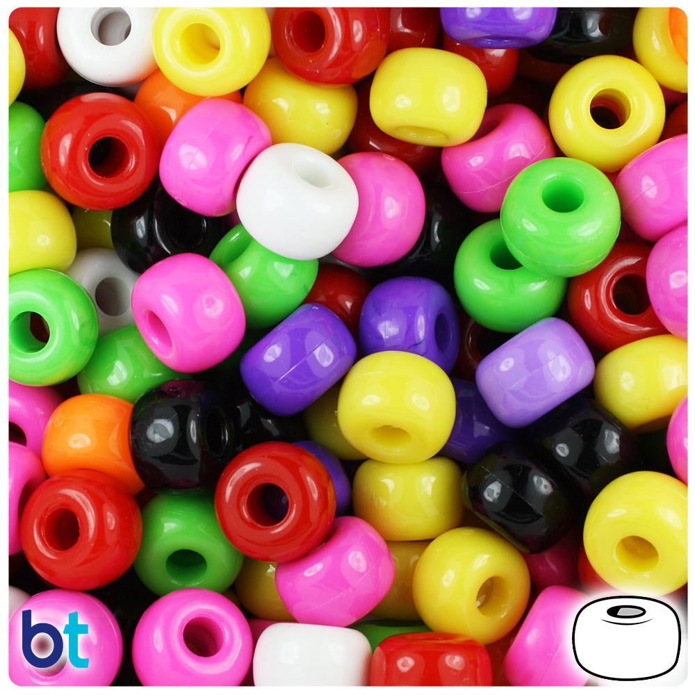 BeadTin Opaque Mix 11mm Large Barrel Plastic Pony Beads (250pcs)
