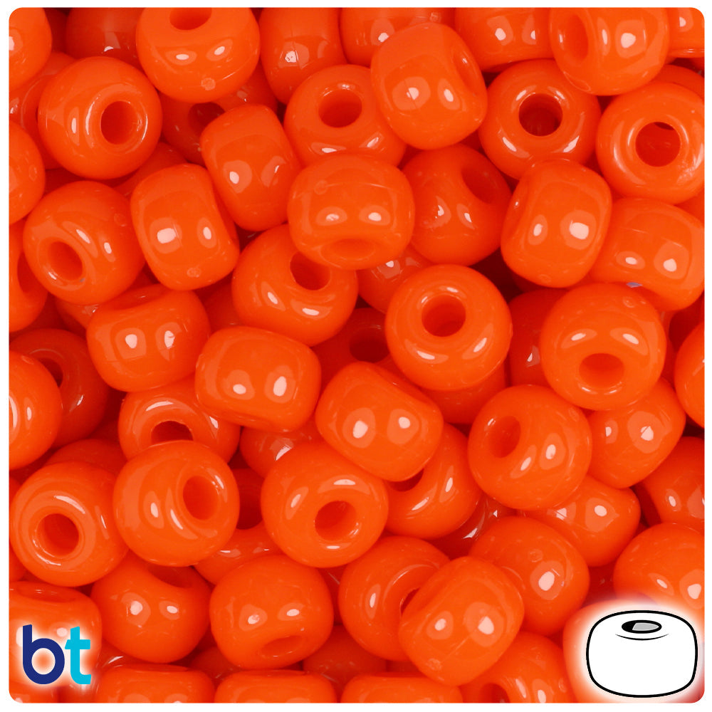 BeadTin Tangelo Neon Bright 11mm Large Barrel Plastic Pony Beads (250pcs)