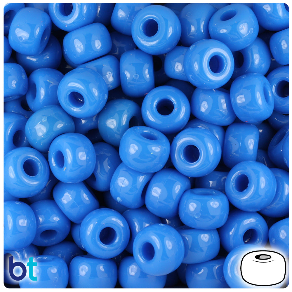 BeadTin True Blue Neon Bright 11mm Large Barrel Plastic Pony Beads (250pcs)