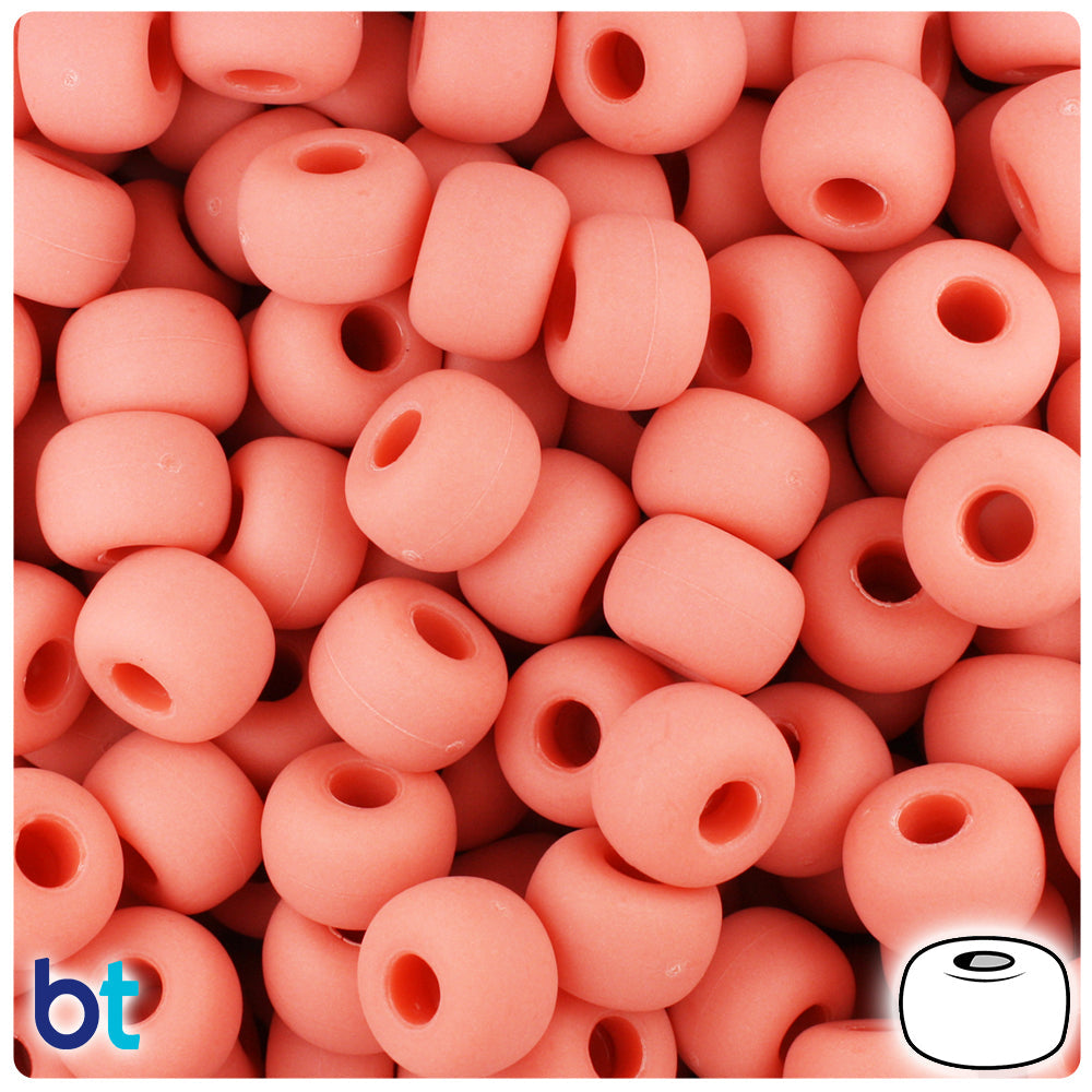 BeadTin Coral Matte 11mm Large Barrel Plastic Pony Beads (250pcs)