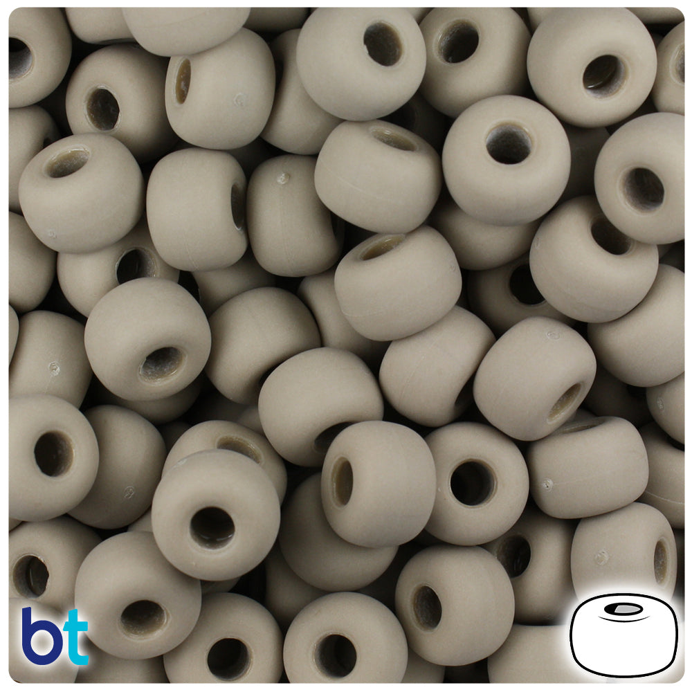 BeadTin Khaki Matte 11mm Large Barrel Plastic Pony Beads (250pcs)