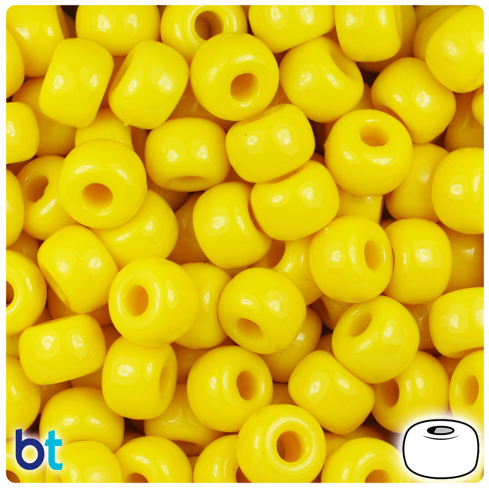 BeadTin Bright Yellow Opaque 11mm Large Barrel Plastic Pony Beads (250pcs)