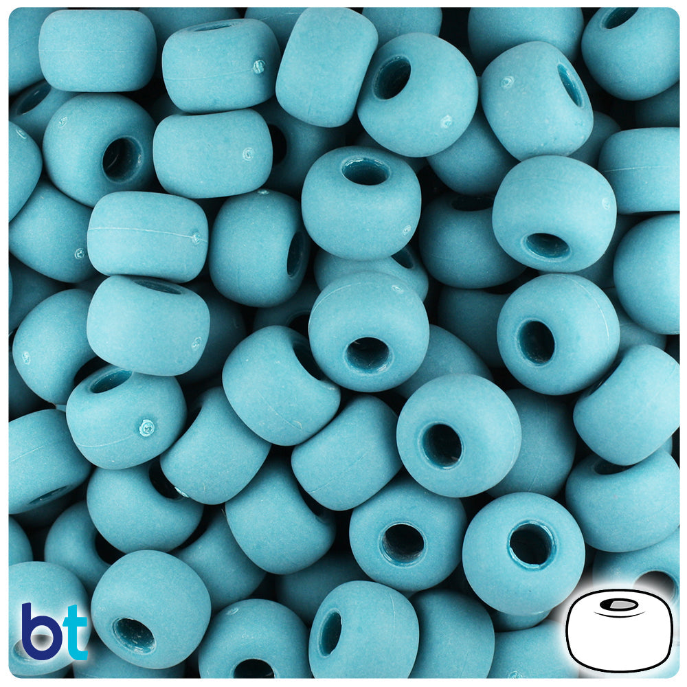 BeadTin Dark Teal Matte 11mm Large Barrel Plastic Pony Beads (250pcs)