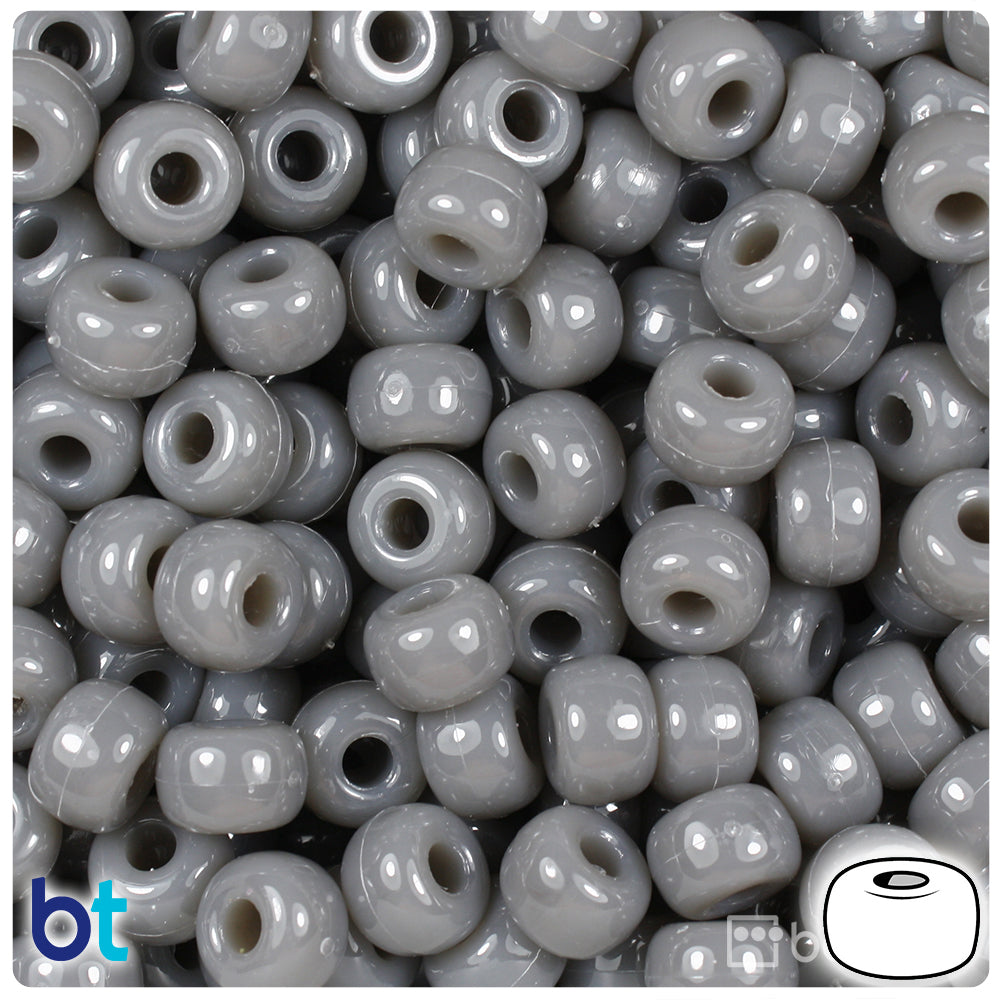 BeadTin Milky Grey Opaque 11mm Large Barrel Plastic Pony Beads (250pcs)
