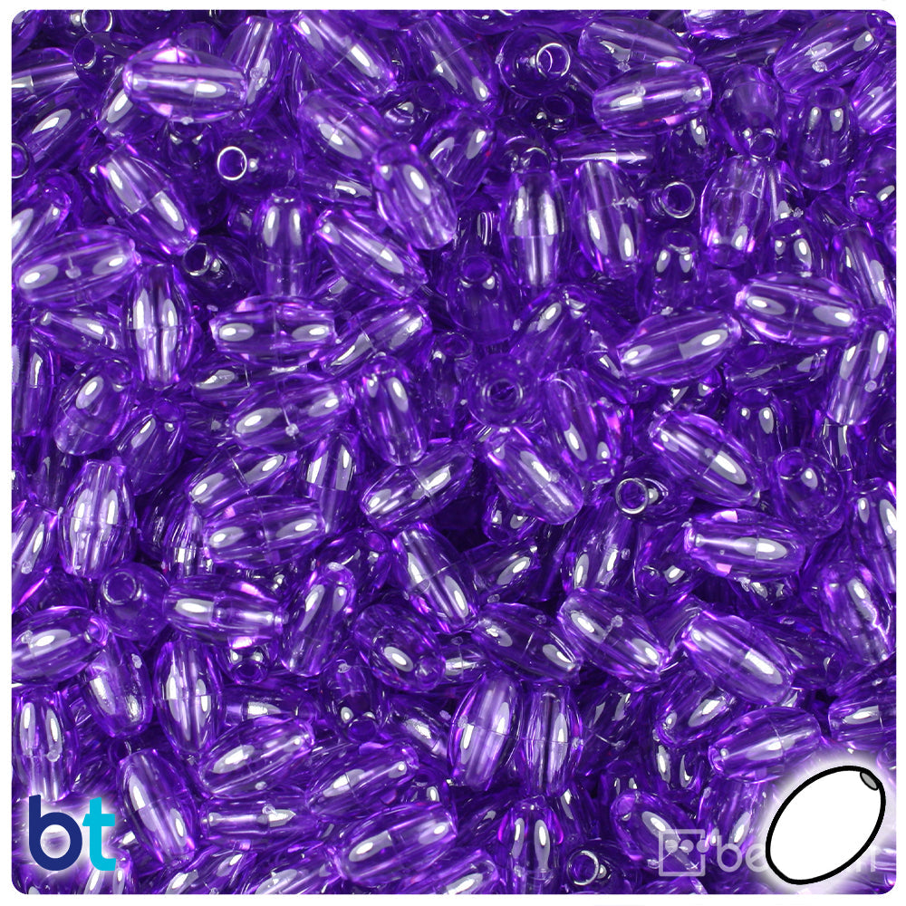 BeadTin Amethyst Transparent 9mm Oat Plastic Craft Beads (500pcs)