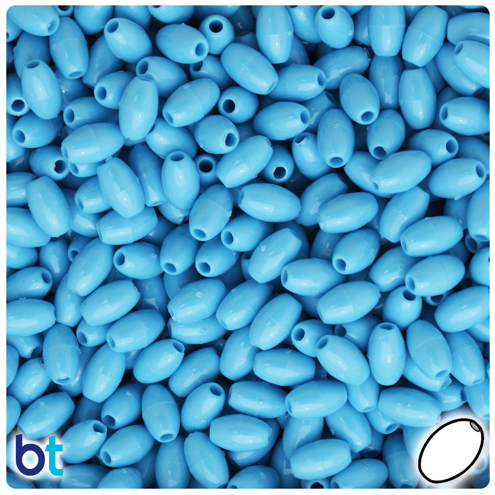 BeadTin Baby Blue Opaque 9mm Oat Plastic Craft Beads (500pcs)