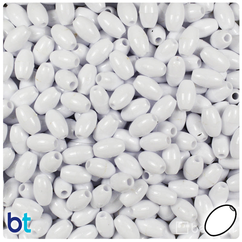 BeadTin White Opaque 9mm Oat Plastic Craft Beads (500pcs)