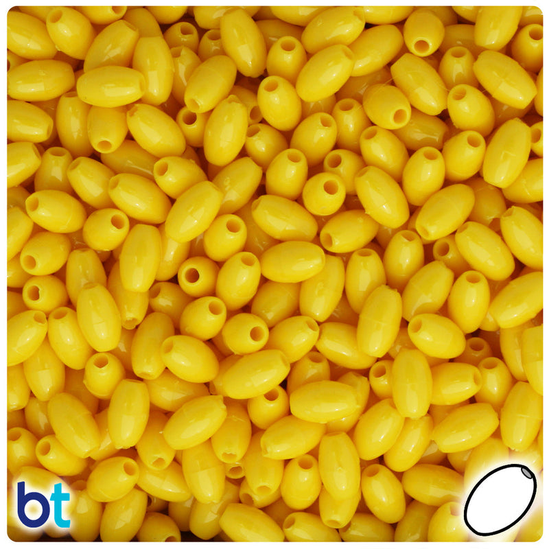 BeadTin Bright Yellow Opaque 9mm Oat Plastic Craft Beads (500pcs)