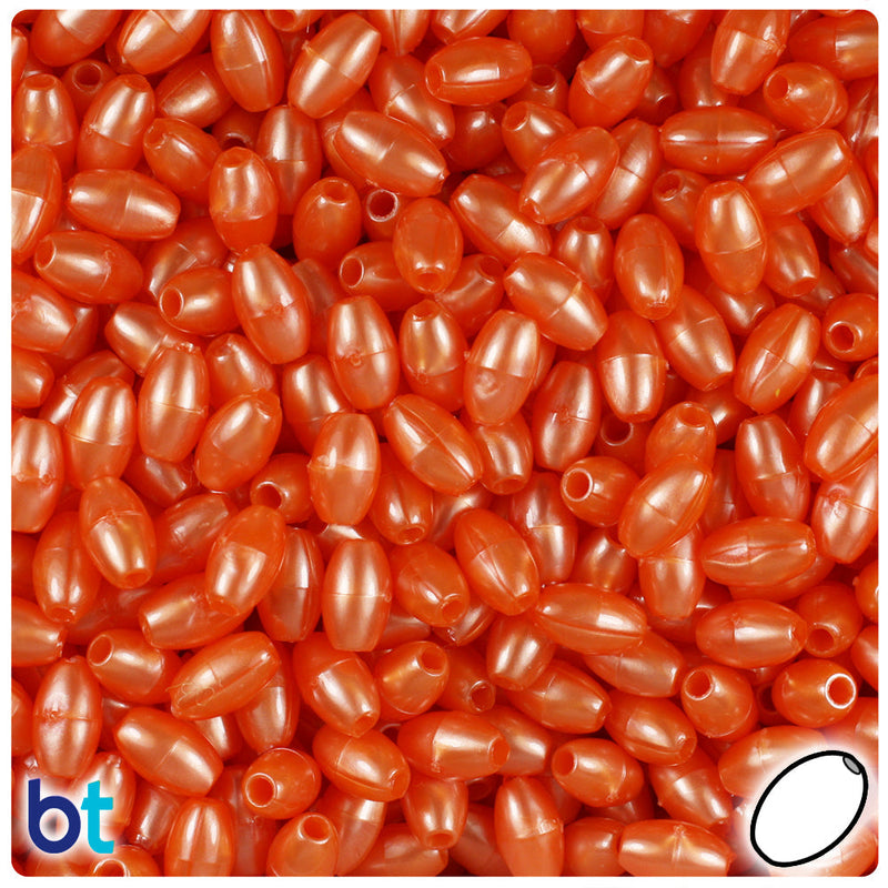 BeadTin Orange Pearl 9mm Oat Plastic Craft Beads (500pcs)