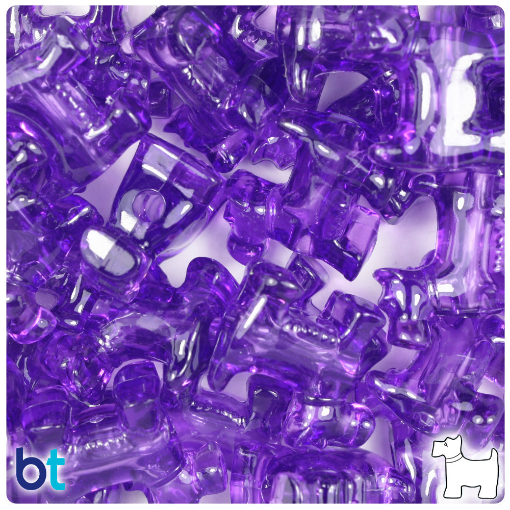 BeadTin Amethyst Transparent 24mm Scotty Dog Plastic Pony Beads (24pcs)