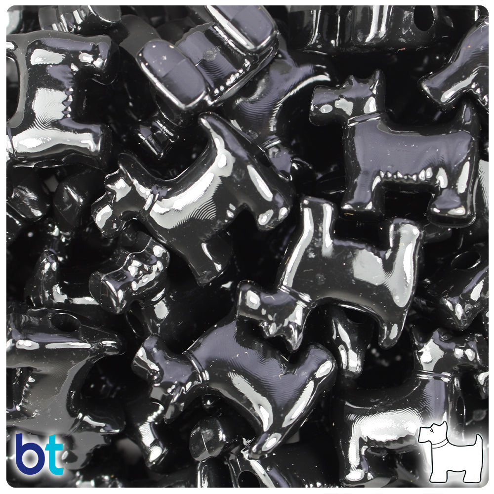 BeadTin Black Opaque 24mm Scotty Dog Plastic Pony Beads (24pcs)