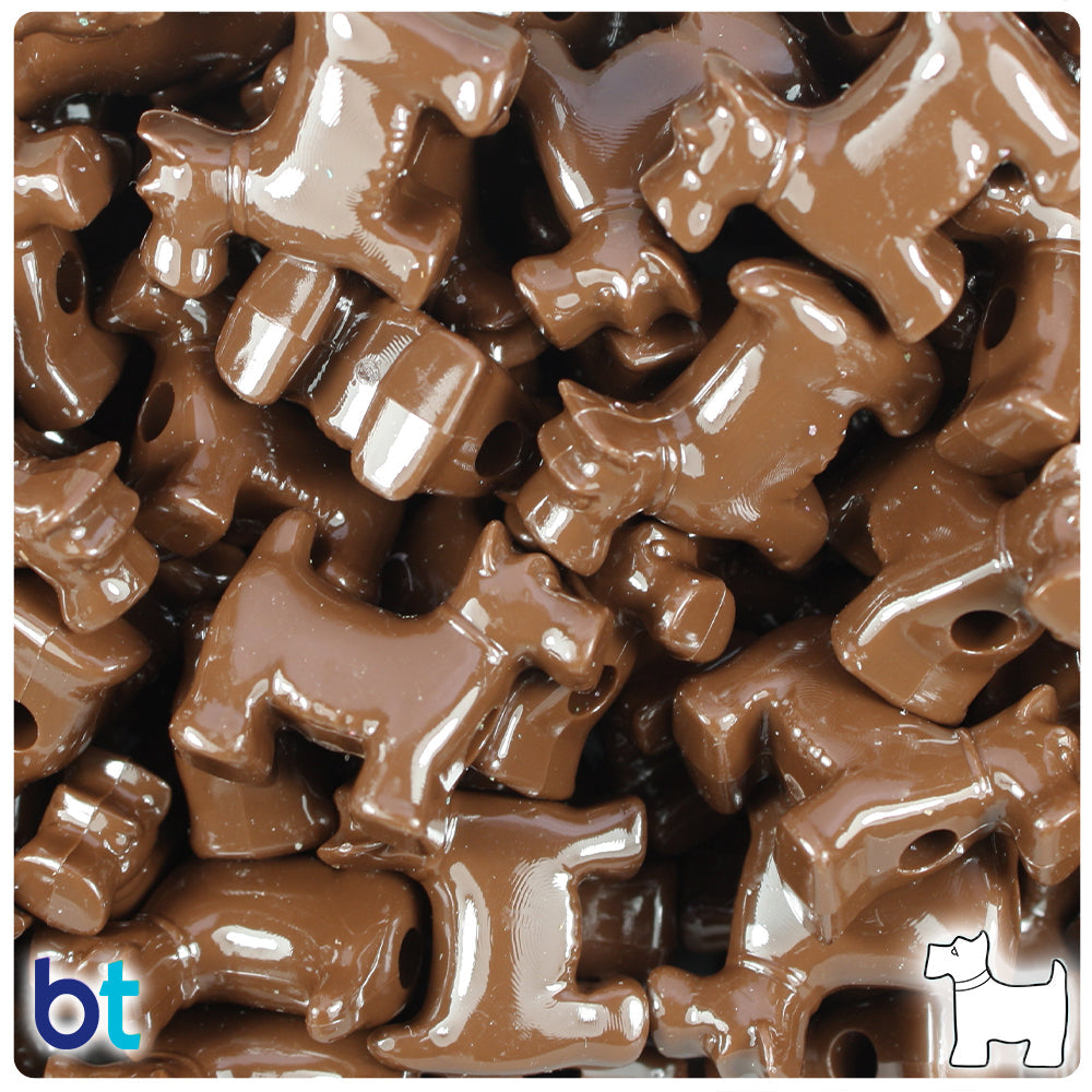BeadTin Chocolate Opaque 24mm Scotty Dog Plastic Pony Beads (24pcs)