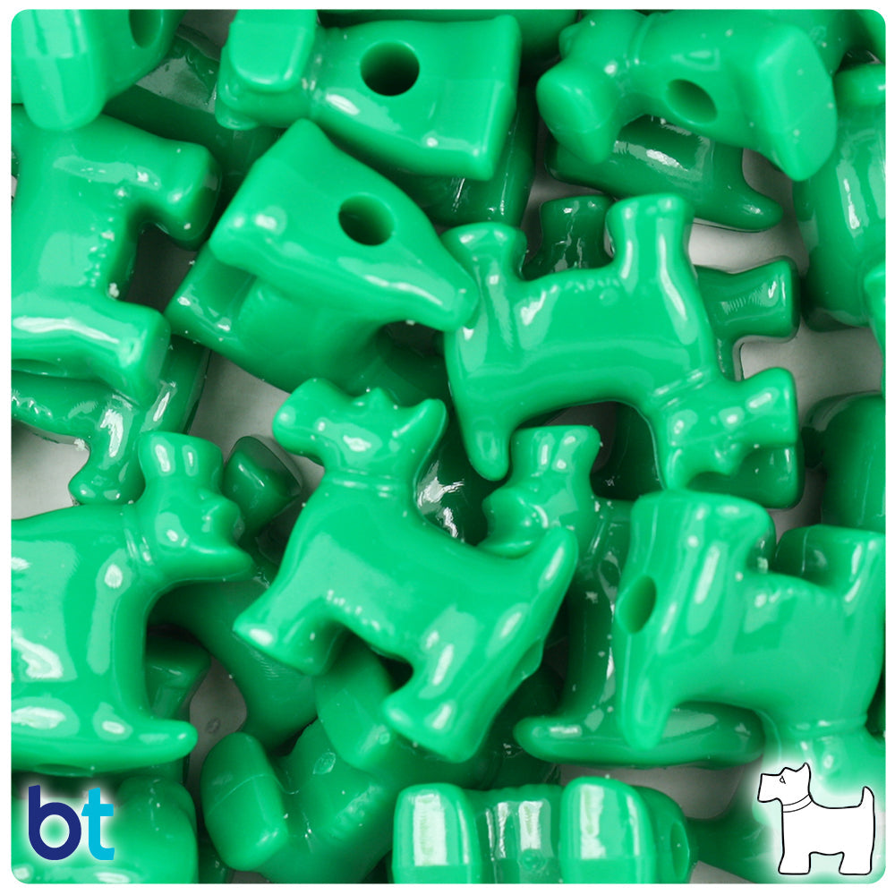BeadTin Green Opaque 24mm Scotty Dog Plastic Pony Beads (24pcs)