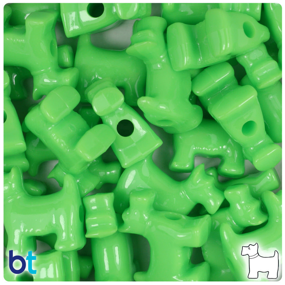 BeadTin Lime Opaque 24mm Scotty Dog Plastic Pony Beads (24pcs)