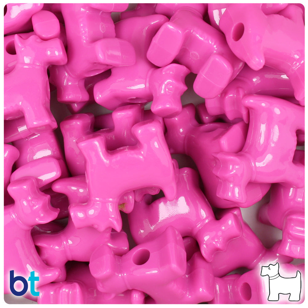 BeadTin Dark Pink Opaque 24mm Scotty Dog Plastic Pony Beads (24pcs)