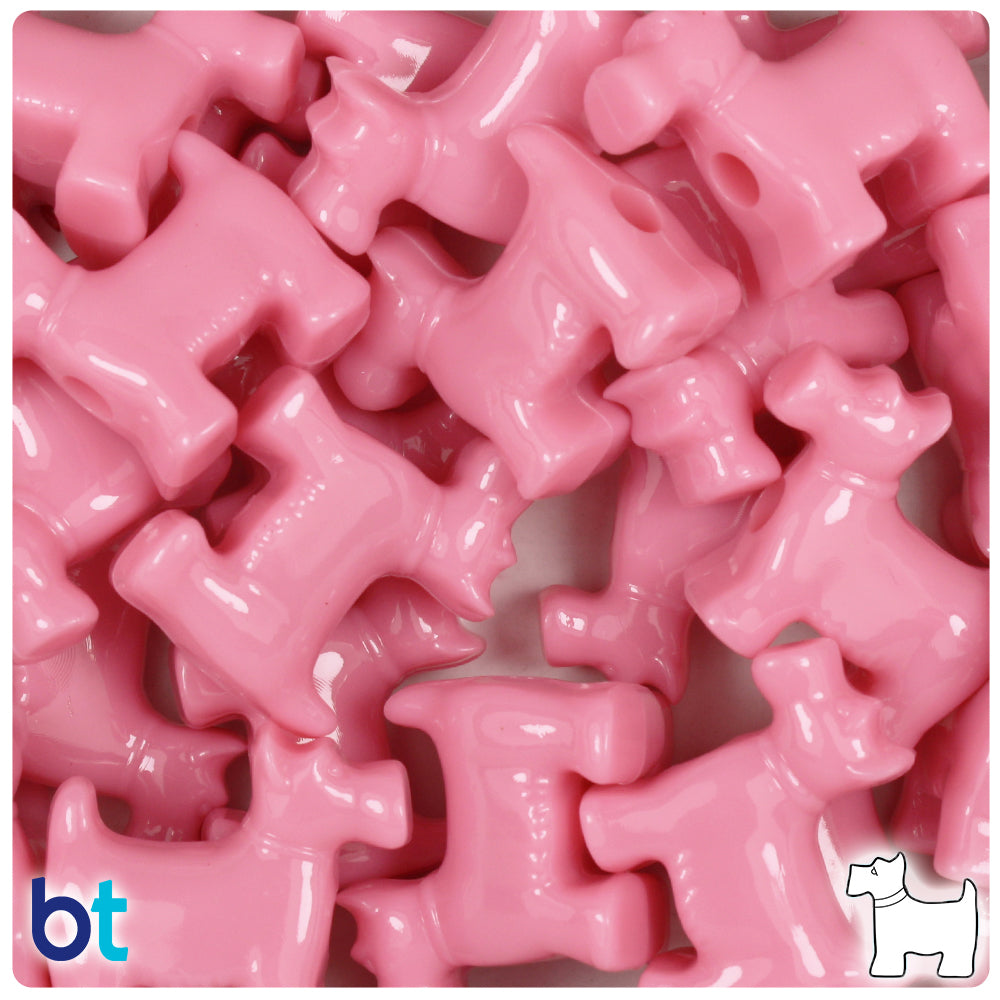 BeadTin Baby Pink Opaque 24mm Scotty Dog Plastic Pony Beads (24pcs)