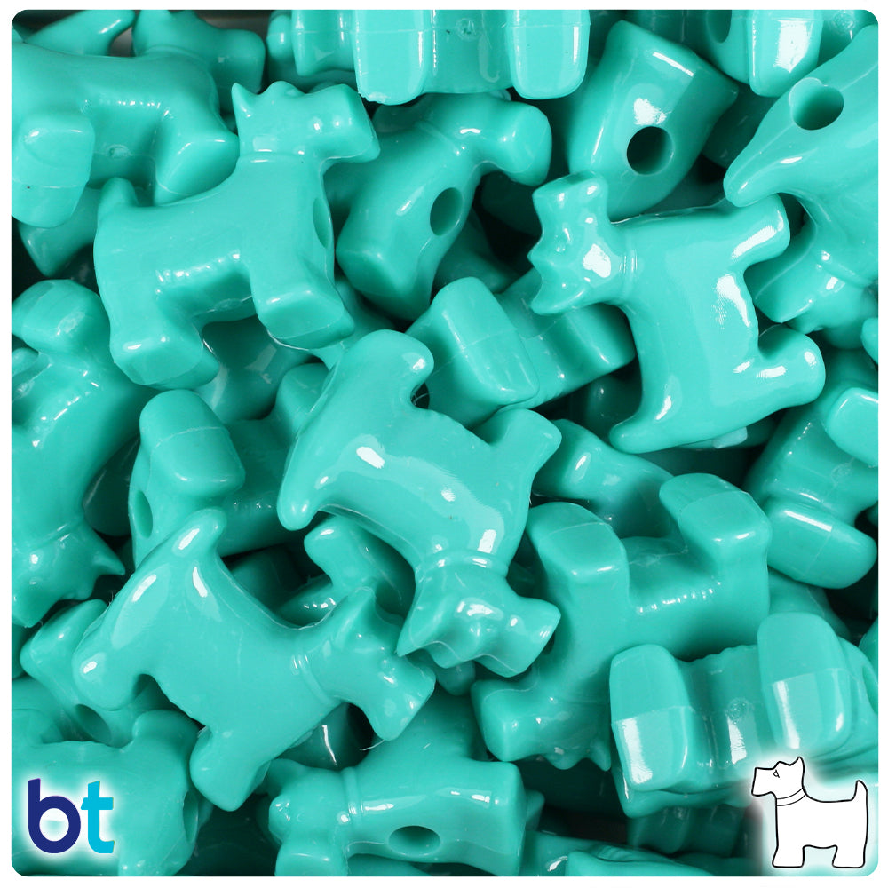 BeadTin Light Turquoise Opaque 24mm Scotty Dog Plastic Pony Beads (24pcs)