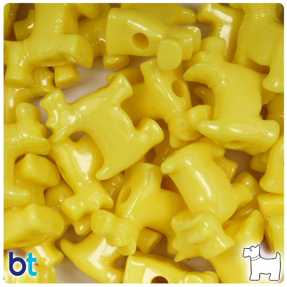 BeadTin Yellow Opaque 24mm Scotty Dog Plastic Pony Beads (24pcs)