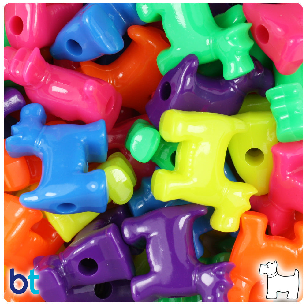 BeadTin Neon Bright Mix 24mm Scotty Dog Plastic Pony Beads (24pcs)