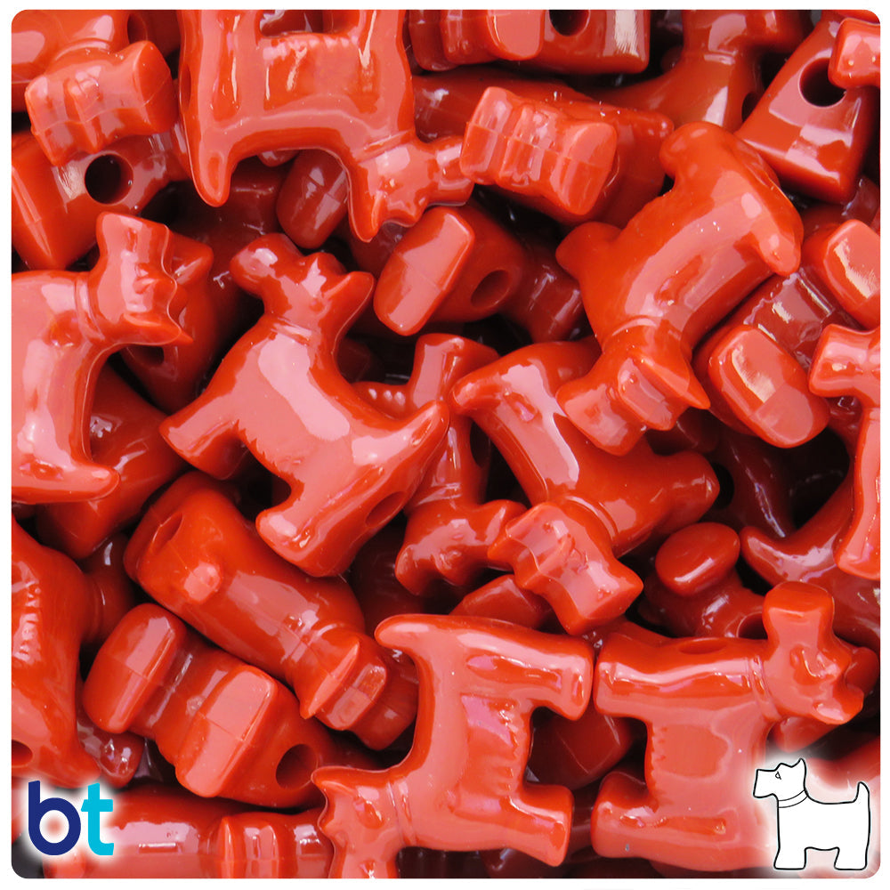 BeadTin Rust Opaque 24mm Scotty Dog Plastic Pony Beads (24pcs)