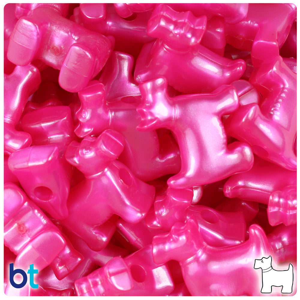 BeadTin Hot Pink Pearl 24mm Scotty Dog Plastic Pony Beads (24pcs)