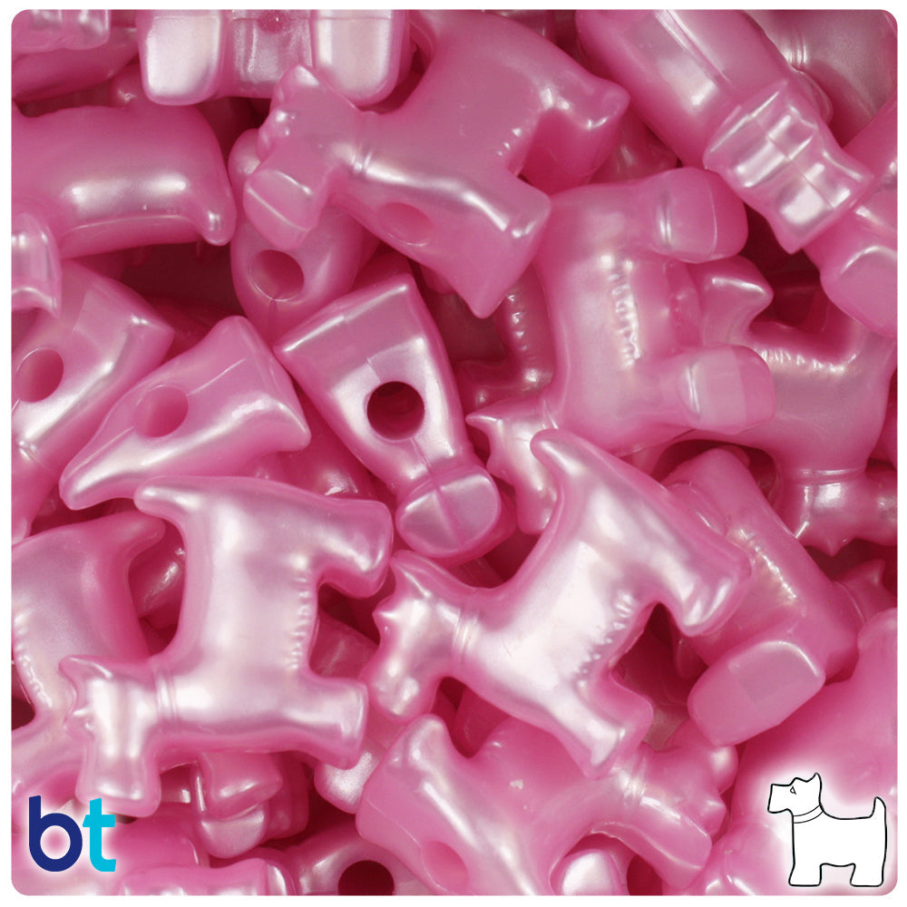 BeadTin Light Pink Pearl 24mm Scotty Dog Plastic Pony Beads (24pcs)
