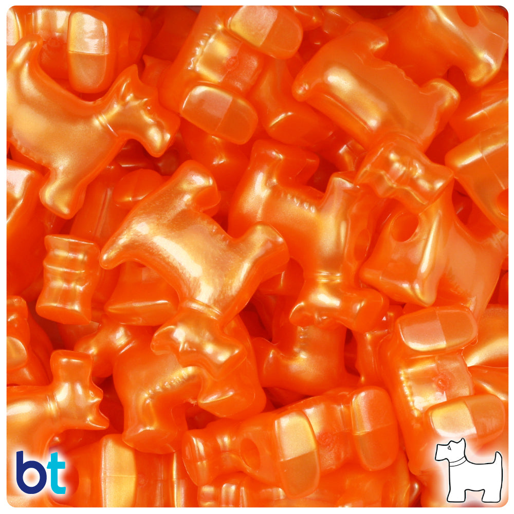 BeadTin Orange Pearl 24mm Scotty Dog Plastic Pony Beads (24pcs)