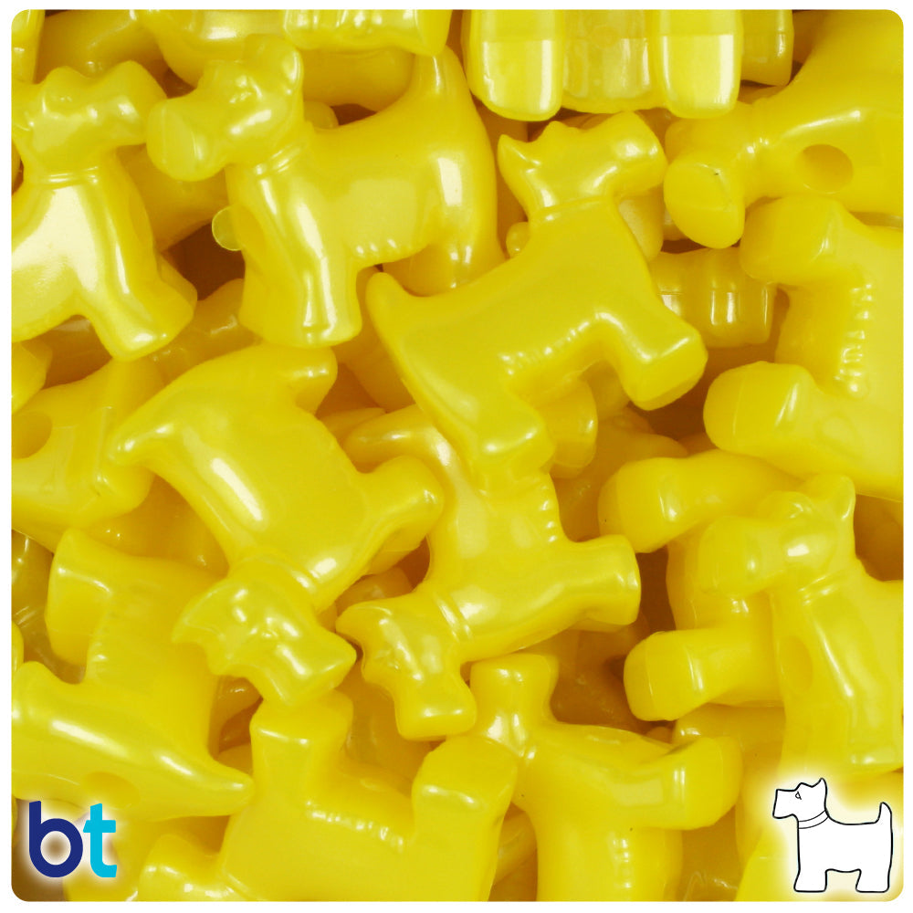 BeadTin Yellow Pearl 24mm Scotty Dog Plastic Pony Beads (24pcs)