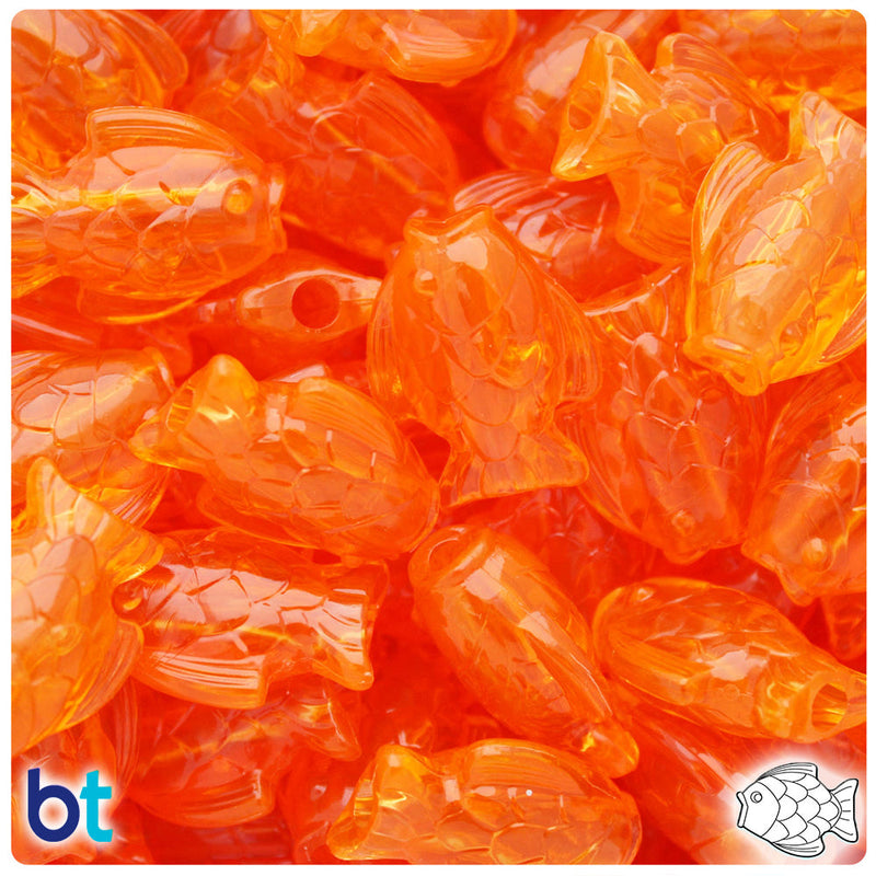 BeadTin Orange Transparent 24mm Fish Plastic Pony Beads (24pcs)