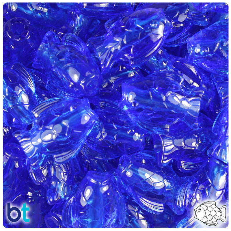 BeadTin Dark Sapphire Transparent 24mm Fish Plastic Pony Beads (24pcs)