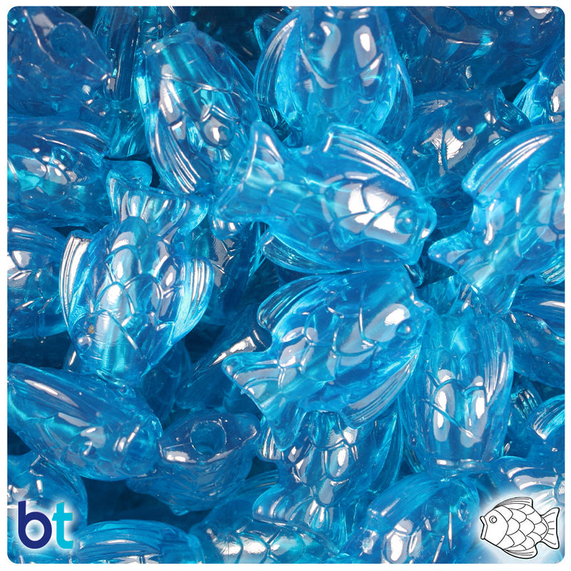 BeadTin Turquoise Transparent 24mm Fish Plastic Pony Beads (24pcs)